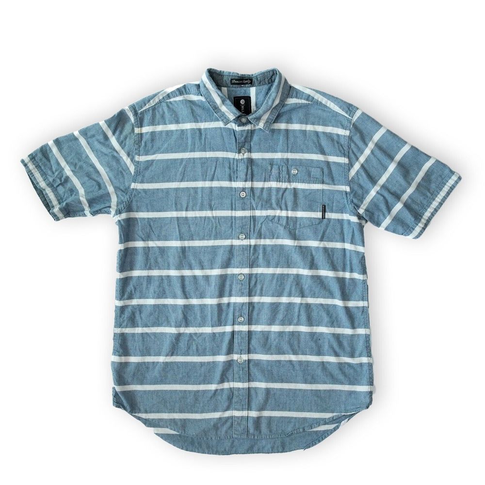 Billabong Men's Shirt M Blue Striped Button-Down Pocket Beach Summer Surf Ocean